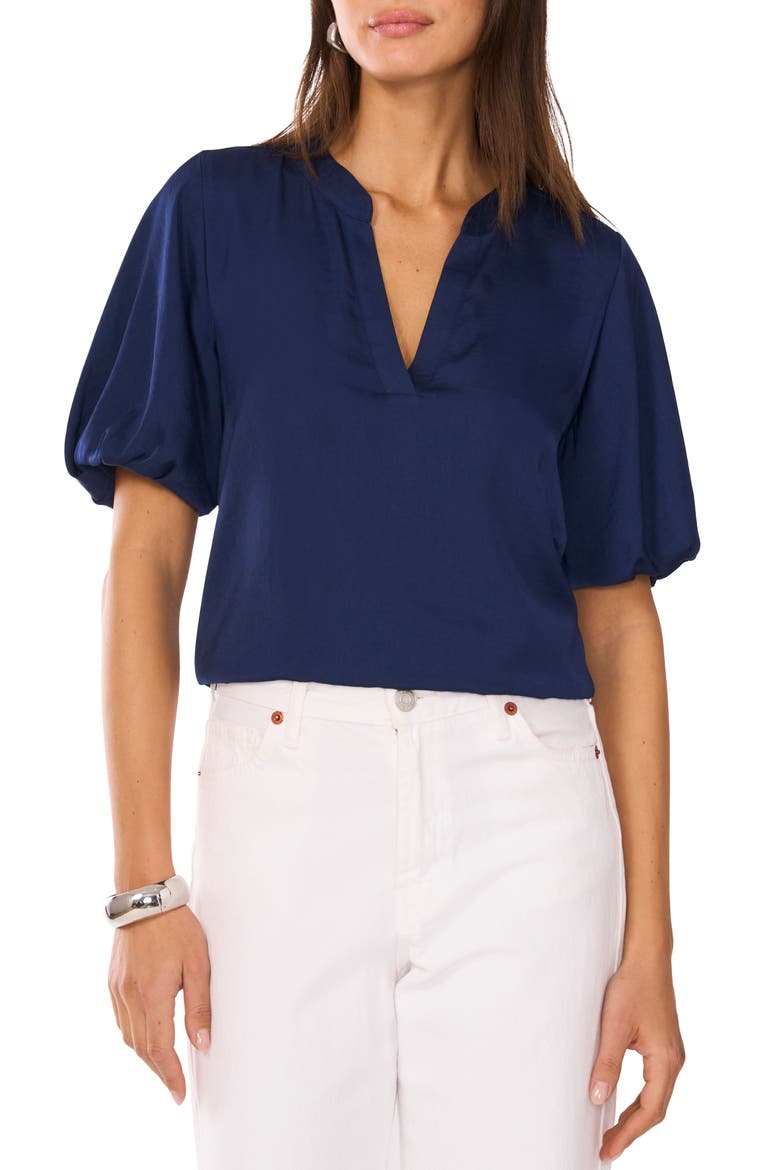 Hammered Satin Puff Sleeve Top, Main, color, CLASSIC NAVY