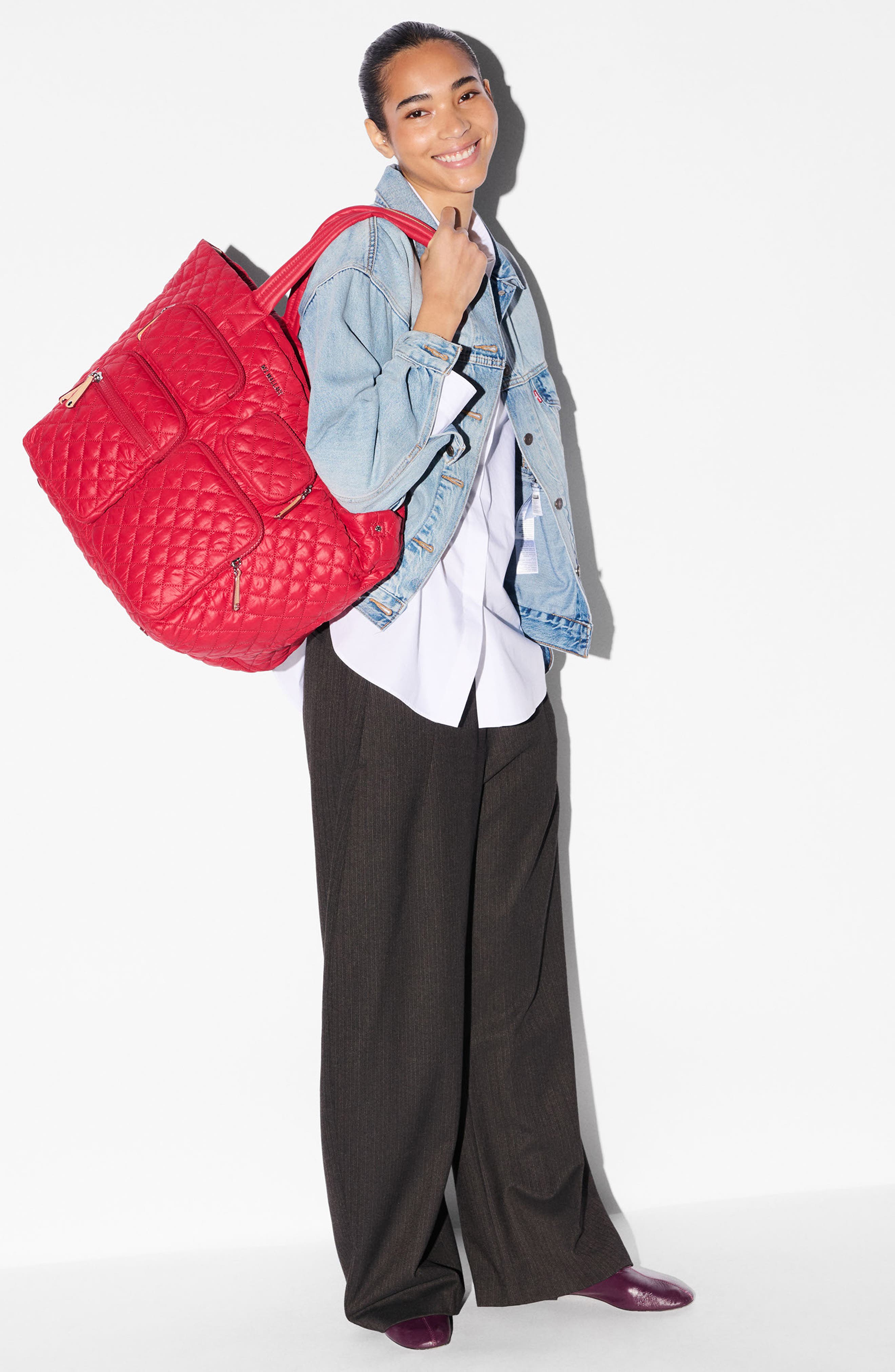 MZ Wallace Large Metro Quilted Nylon Tote, Alternate, color, Apple