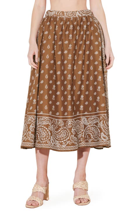 Bandana Print Cotton Midi Skirt