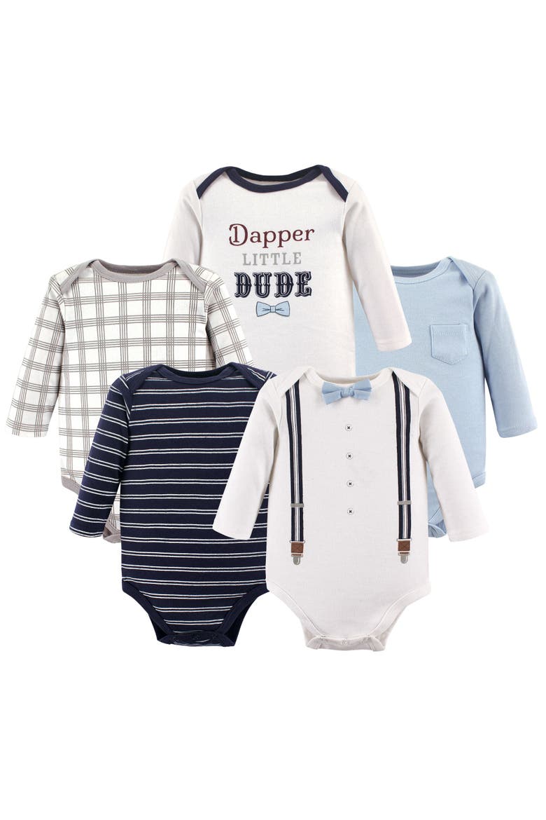 5Pk Long Sleeve Bodysuits, Main, color, Dapper Bow Tie