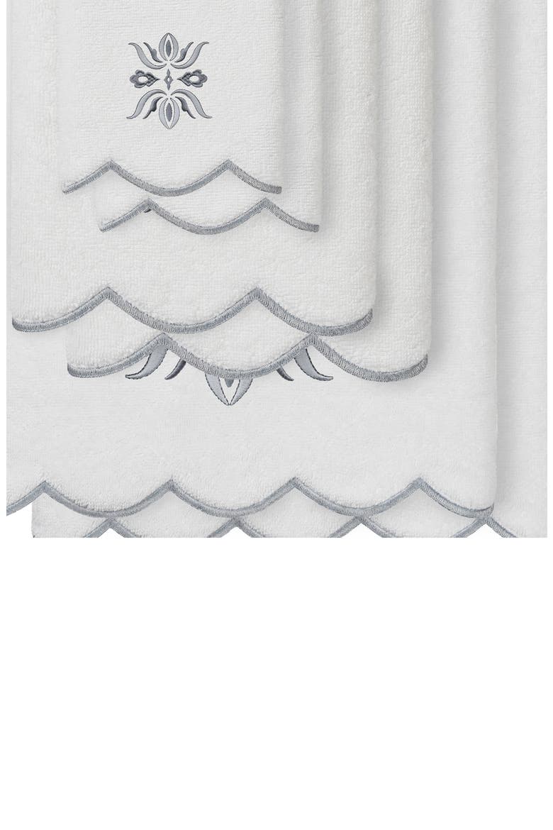 Flower Crest Scalloped 6-Piece Towel Set, Alternate, color, WHITE/ GRAY