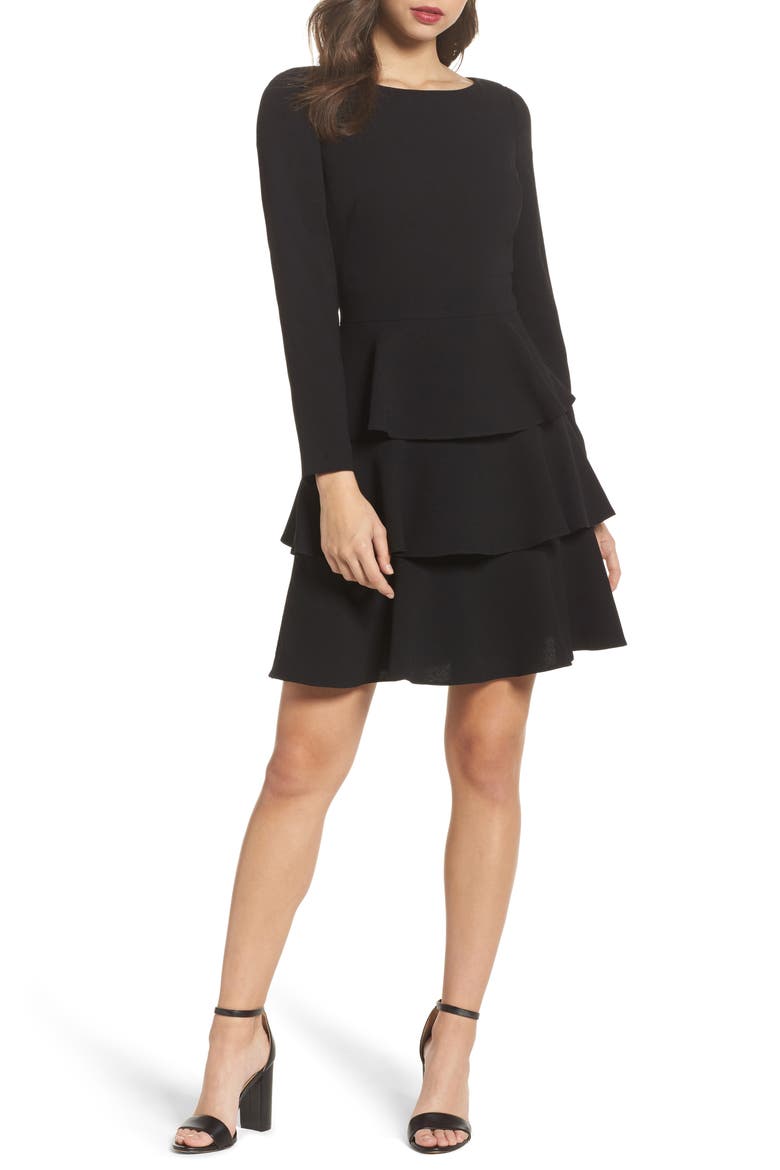 Ruffle Fit & Flare Dress, Main, color, BLACK