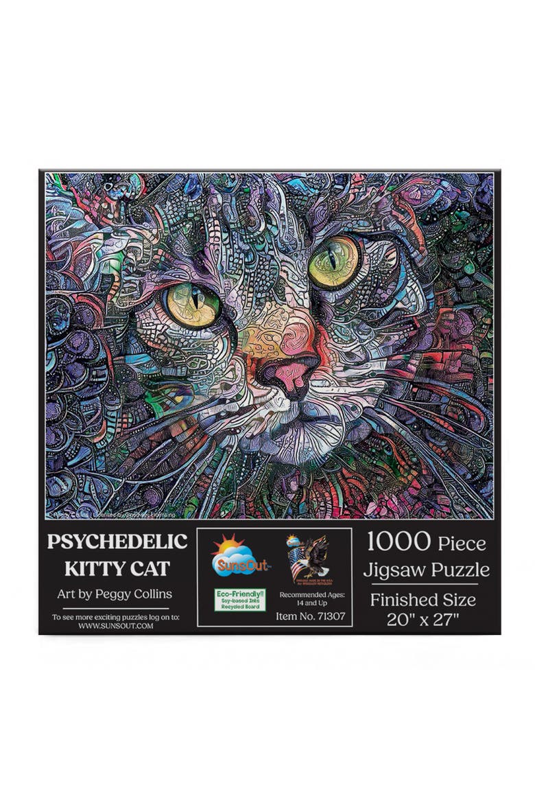 Psychedelic Kitty Cat 1000 piece Jigsaw Puzzle for Adults, Alternate, color, Multicolor