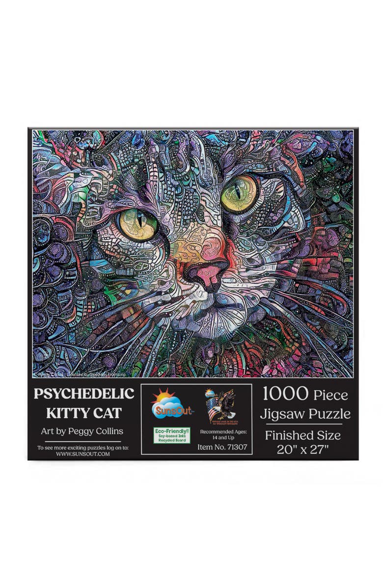 Sunsout Psychedelic Kitty Cat 1000 piece Jigsaw Puzzle for Adults, Alternate, color, Multicolor