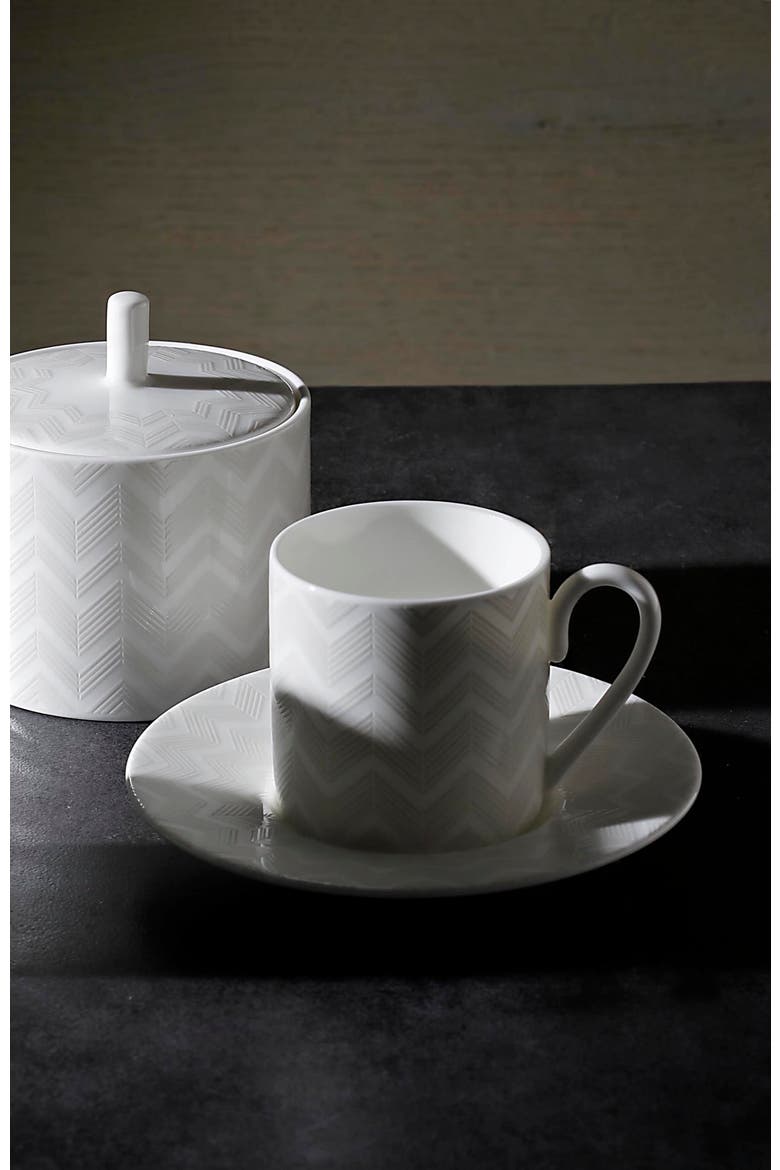 Coffee Cup & Saucer ZIG ZAG Set of 2 in Luxury Box White diam. 2.3", H 2.5", Cap. 4 oz, Saucer diam. 4.75", Alternate, color, White