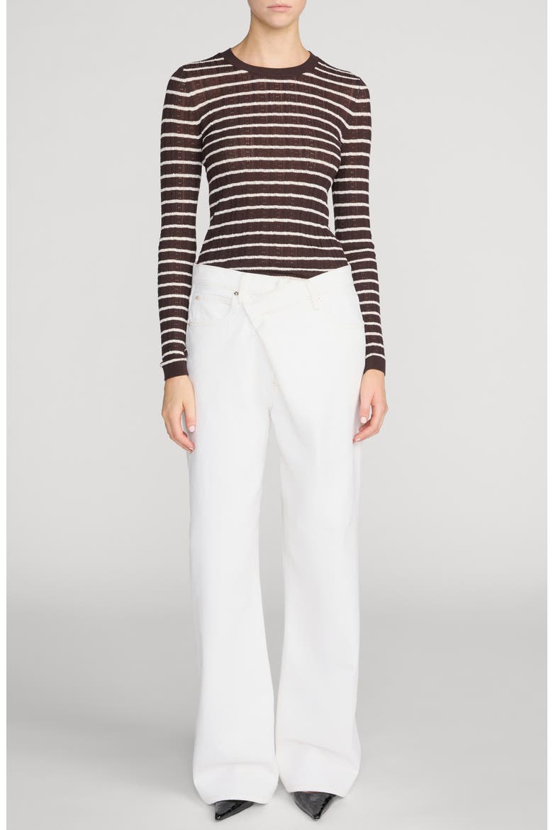 Striped Pointelle Crewneck Sweater, Alternate, color, CHESTNUT MULTI STRIPE