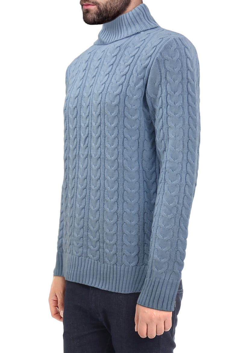 Cable Knit Turtleneck Sweater, Alternate, color, BLUE