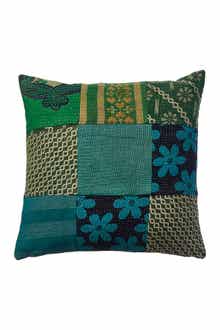 MELANGE HOME Tic Tac Toe One Of a Kind Overdye Kantha Decor Pillow Cover