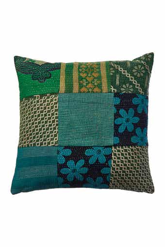 MELANGE HOME Tic Tac Toe One Of a Kind Overdye Kantha Decor Pillow Cover