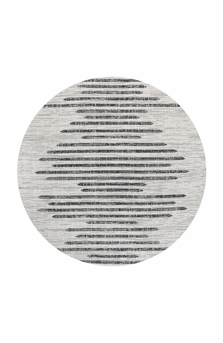 JONATHAN Y Zolak Berber Stripe Geometric Indoor/Outdoor Round Area Rug, Main, color, Ivory/Black
