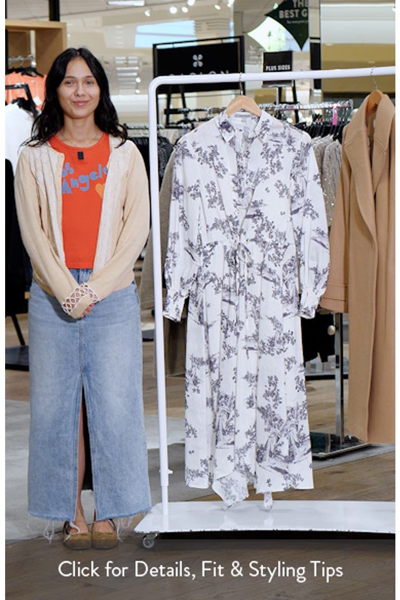 Skye Floral Long Sleeve Linen & Silk Midi Shirtdress video