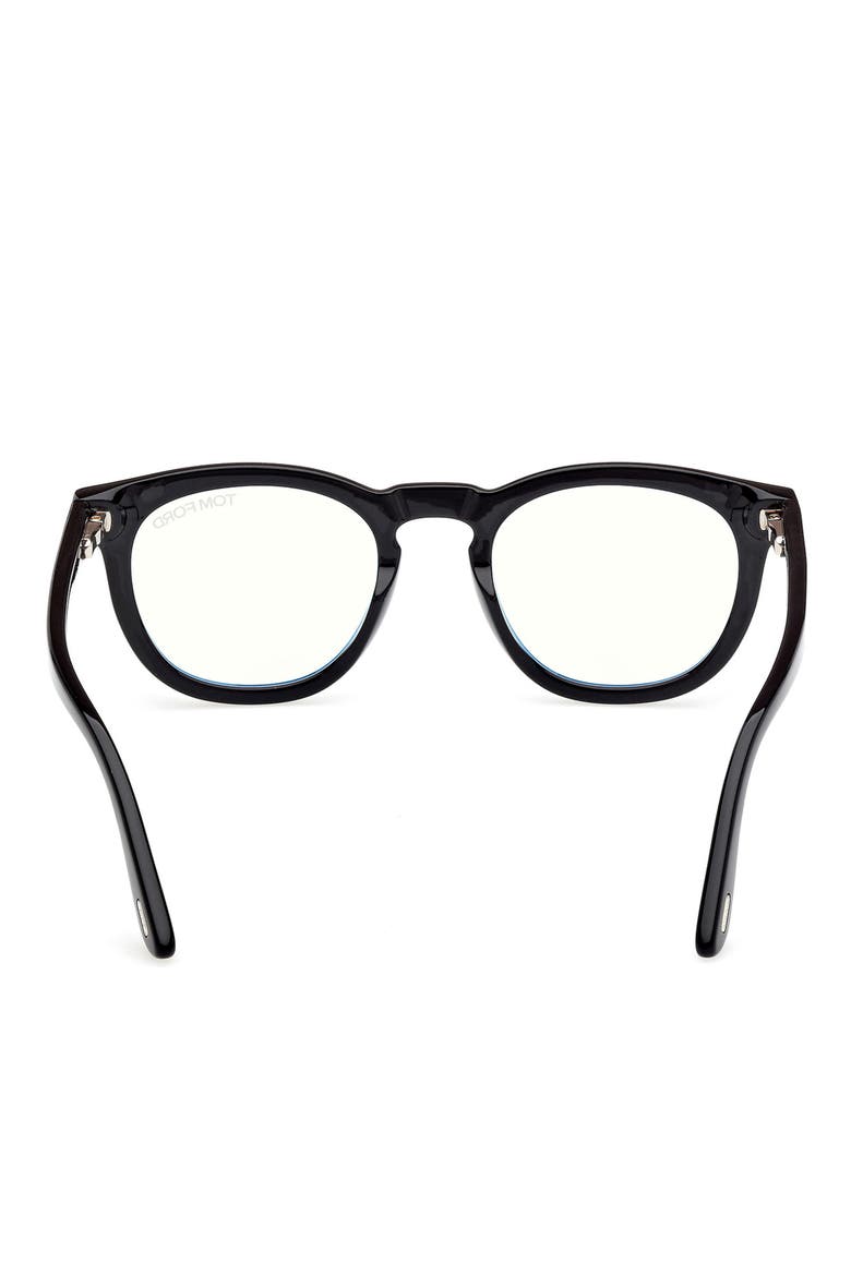 50mm Small Round Blue Light Blocking Glasses, Alternate, color, BLACK ECO / T LOGO