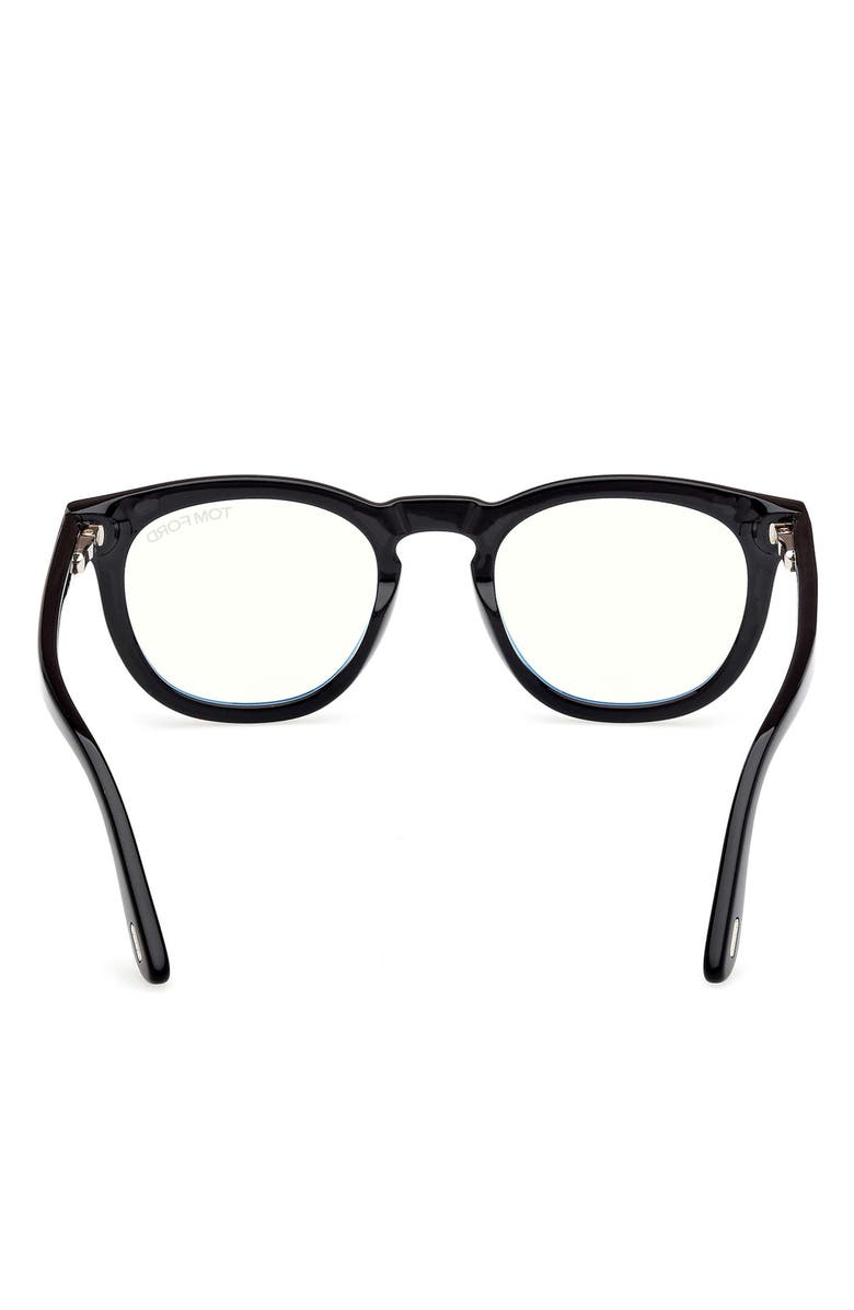 TOM FORD 50mm Small Round Blue Light Blocking Glasses, Alternate, color, Black/ Gold Eco / T Logo