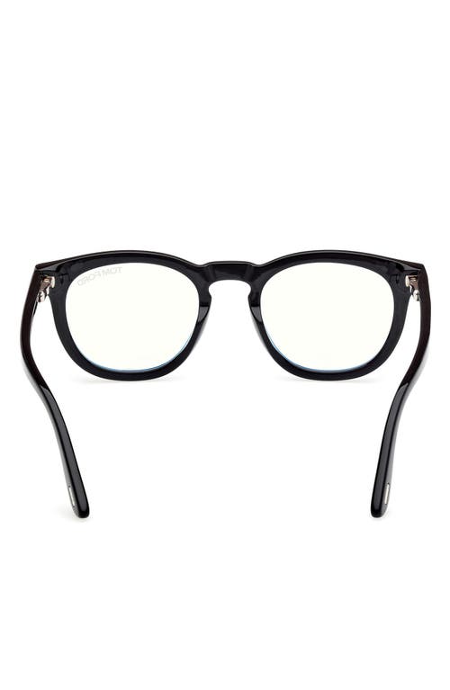 Tom Ford 50mm Small Round Blue Light Blocking Glasses In Black