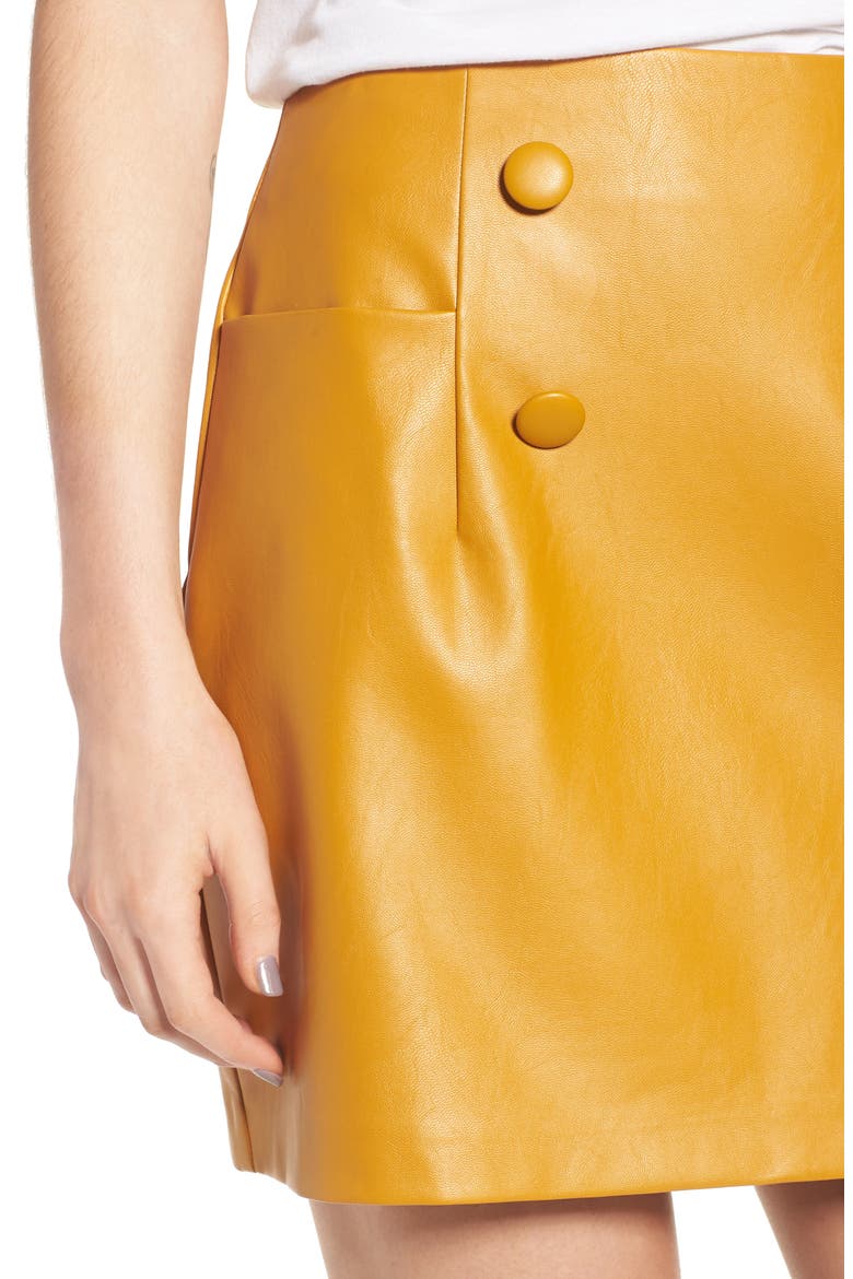 Faux Leather Miniskirt, Alternate, color, MUSTARD