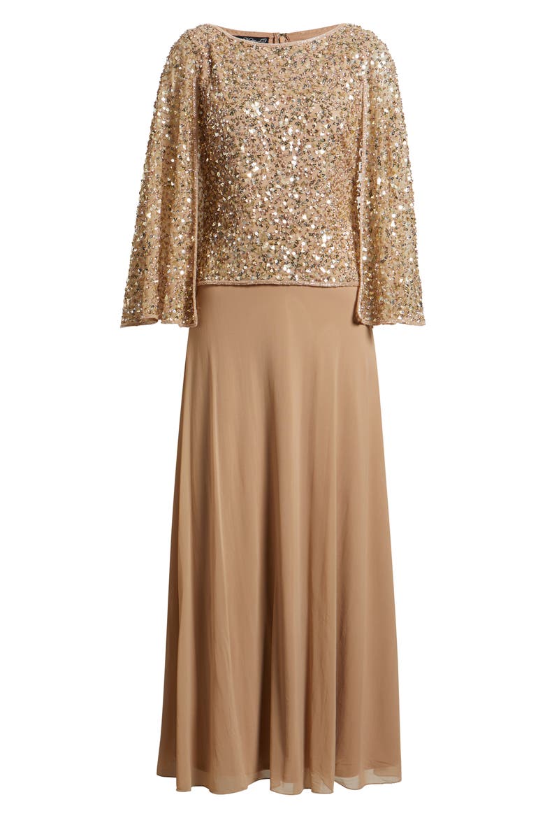 Beaded Chiffon Gown, Alternate, color, ROSE
