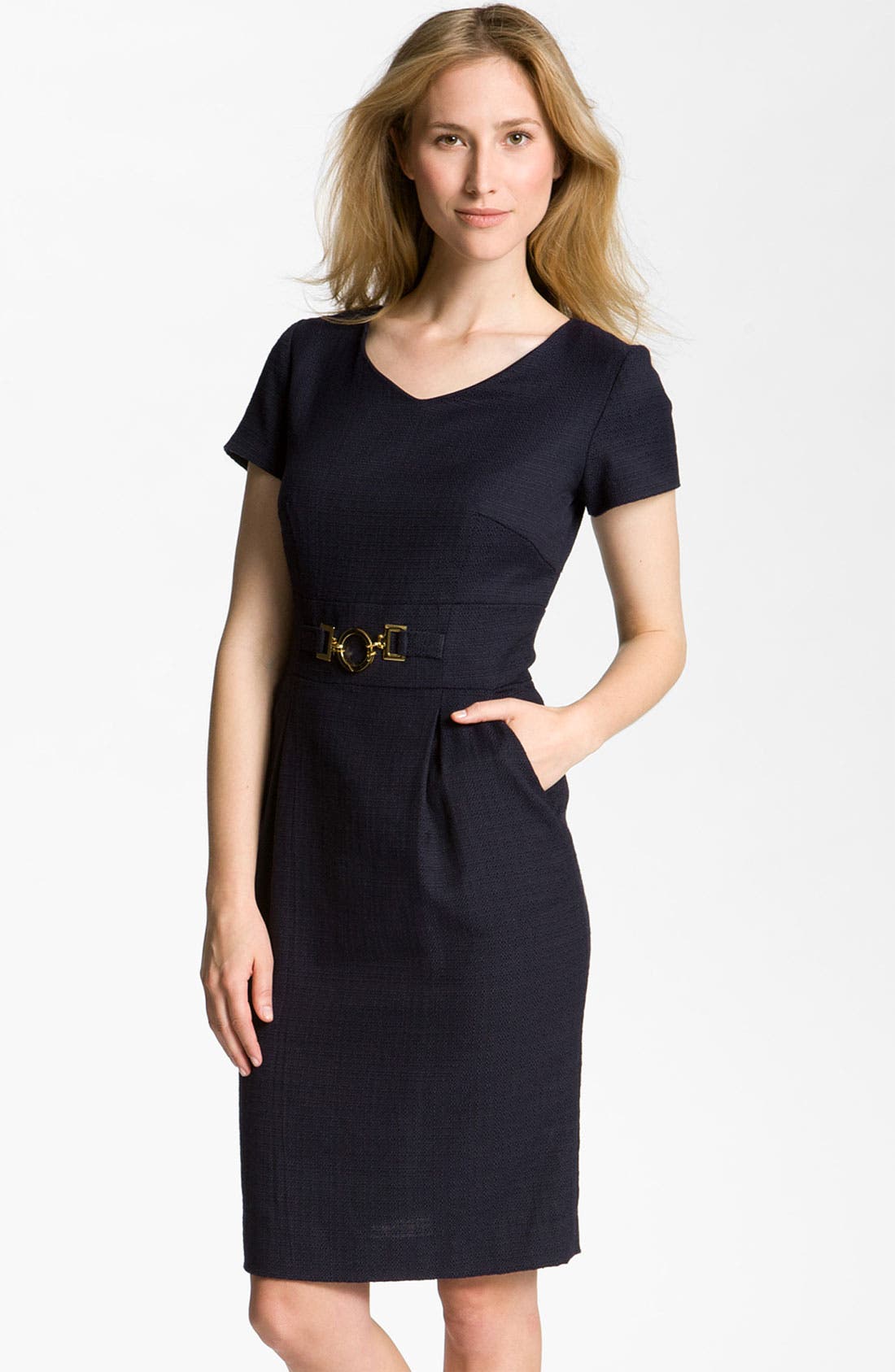 Tahari by Arthur S. Levine Gold Buckle Tweed Sheath Dress (Women ...