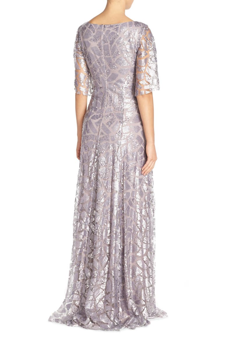 'Camilla' Sequin Flutter Sleeve Gown, Alternate, color, GREY RIDGE