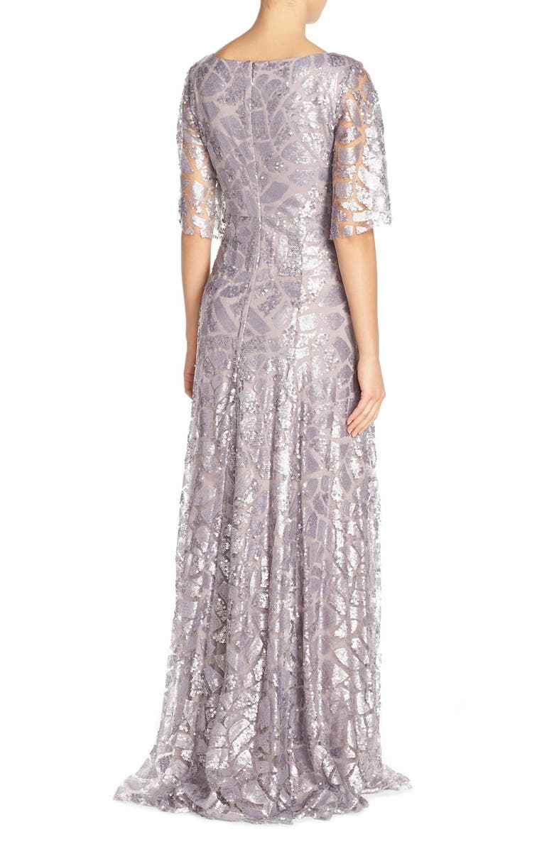Donna Morgan 'Camilla' Sequin Flutter Sleeve Gown, Alternate, color, Grey Ridge