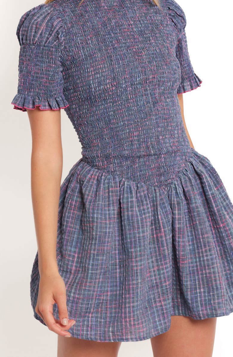 Petal & Pup Celine Check Puff Sleeve Fit & Flare Minidress, Alternate, color, Navy Plaid