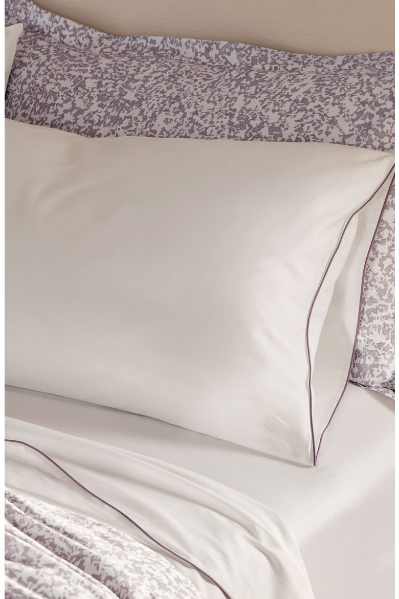 Signature Piped Edge Organic Cotton Sheet Set, Alternate, color, WHITE/ PLUM