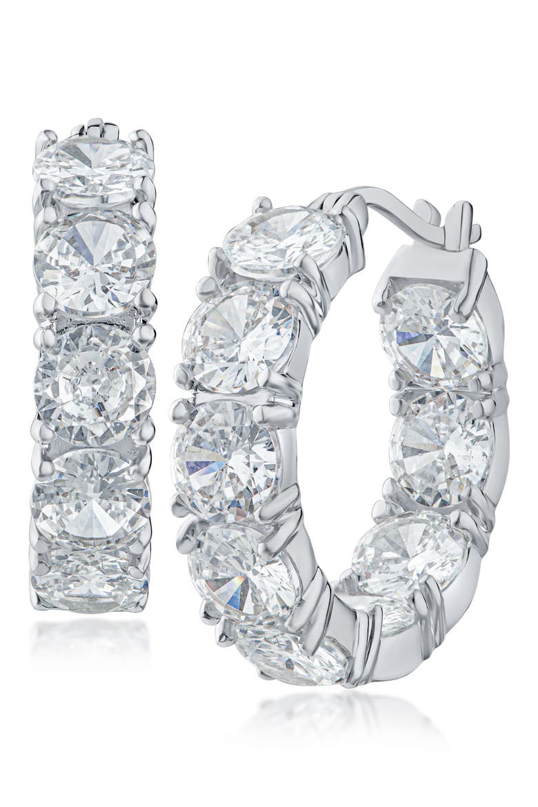 Cubic Zirconia Inside Out Hoop Earrings, Main, color, RHODIUM PLATED