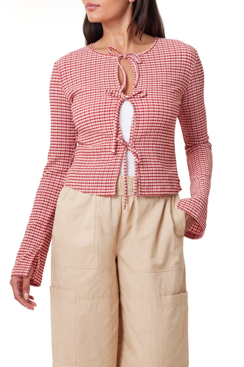 Gingham Tie Top, Main, color, ROADSIDE RED/ COTTON CANDY