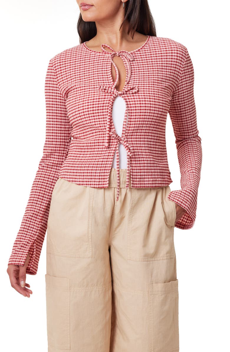 Scotch & Soda Gingham Tie Top, Main, color, Roadside Red/ Cotton Candy