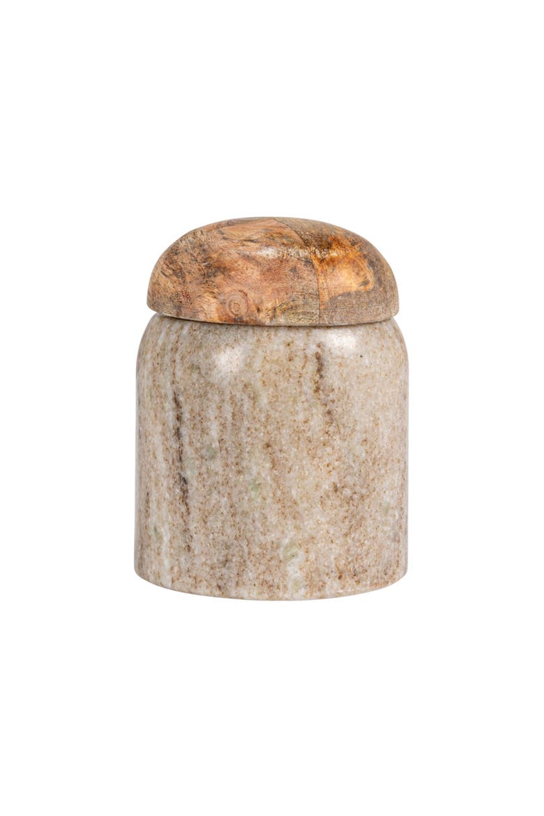 Unique Marble and Mango Wood Pinch Pot Canister with Lid, Natural, Alternate, color, Natural