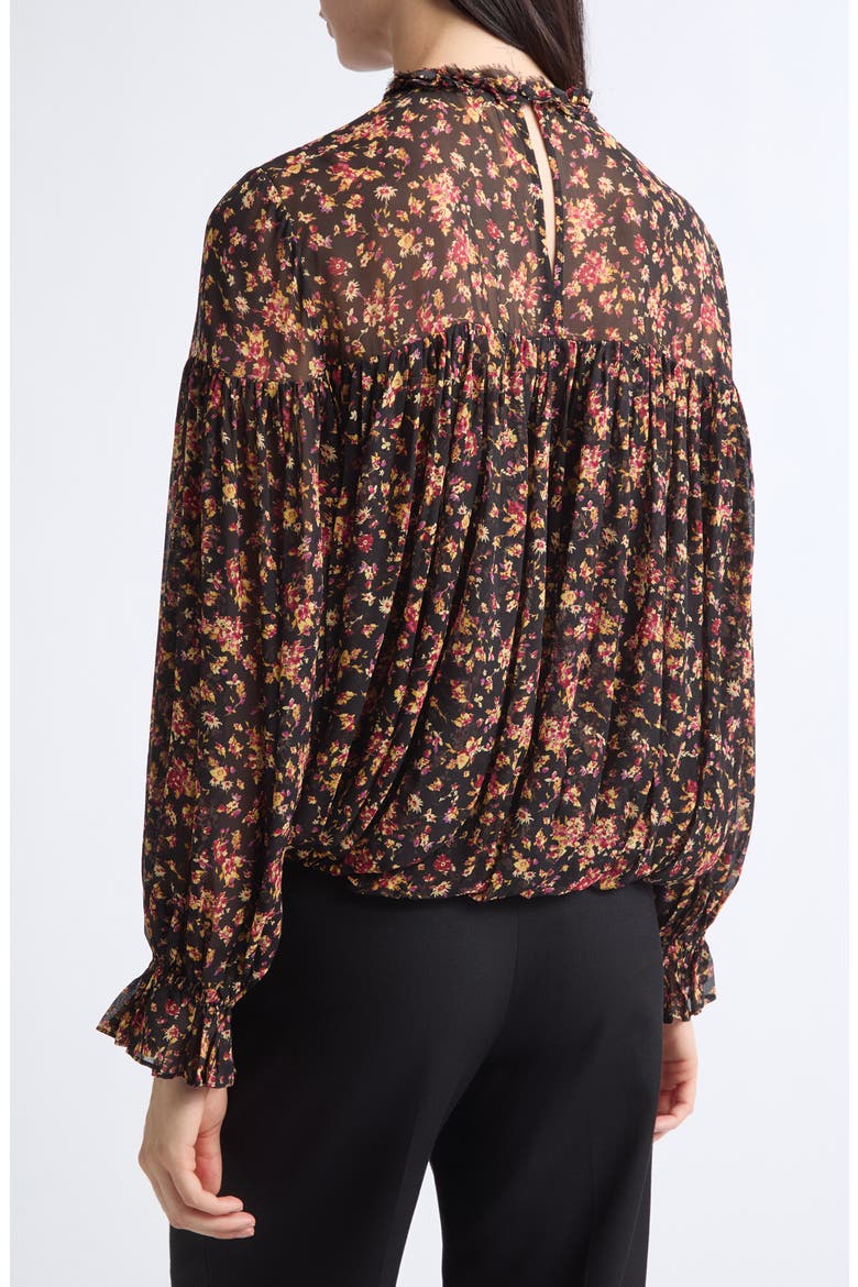 Pearl Long Sleeve Silk Chiffon Top, Alternate, color, NOIR MILLE- FLEUR
