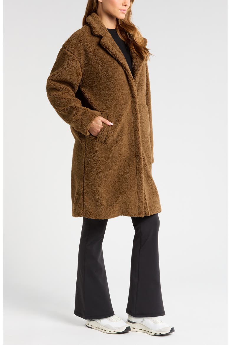 Faux Shearling Longline Coat, Alternate, color, BROWN TEAK