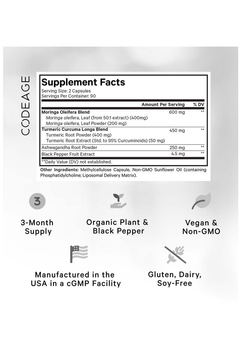 Liposomal Moringa + Turmeric & Ashwagandha Supplement, Alternate, color, White