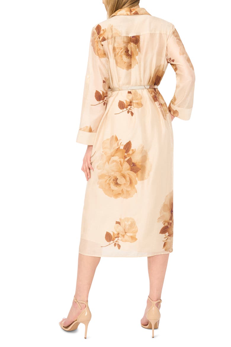 Amaris Floral Long Sleeve Midi Shirtdress, Alternate, color, BISCOTTI BEIGE