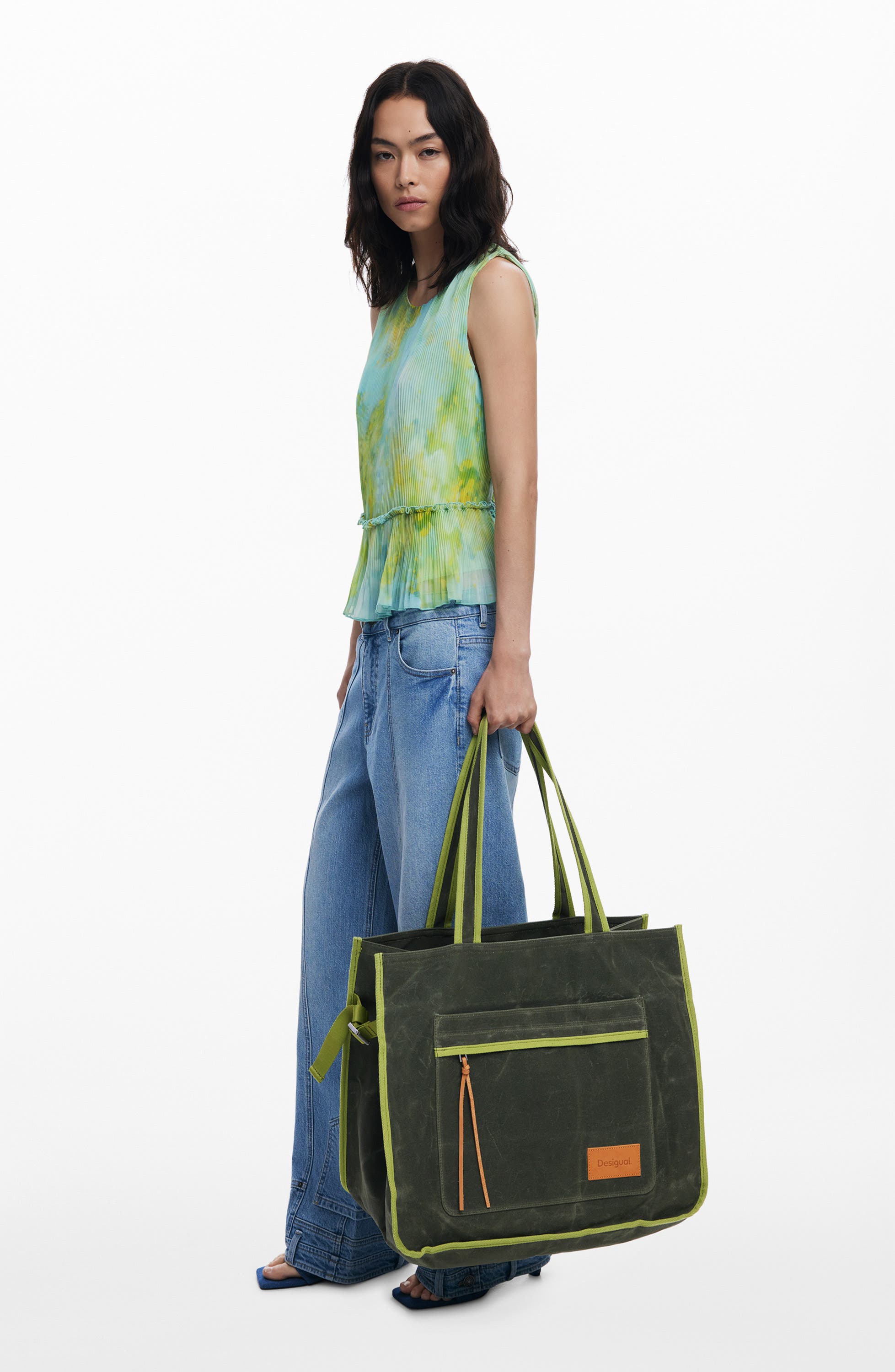 Desigual Canvas Shopping Bag, Alternate, color, Khaki