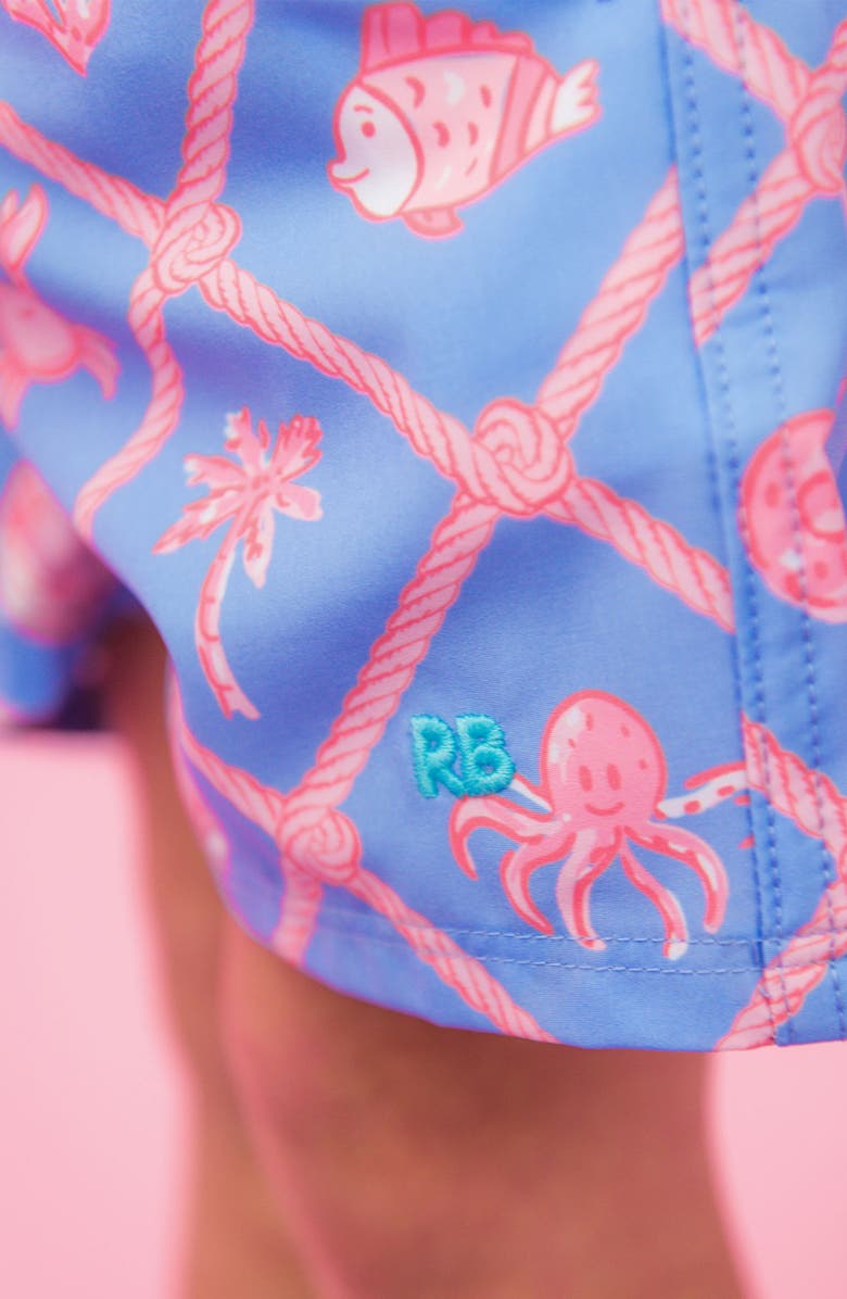 RuggedButts Kids' Tropical Trellis UPF 50+ Swim Trunks, Alternate, color, Blue