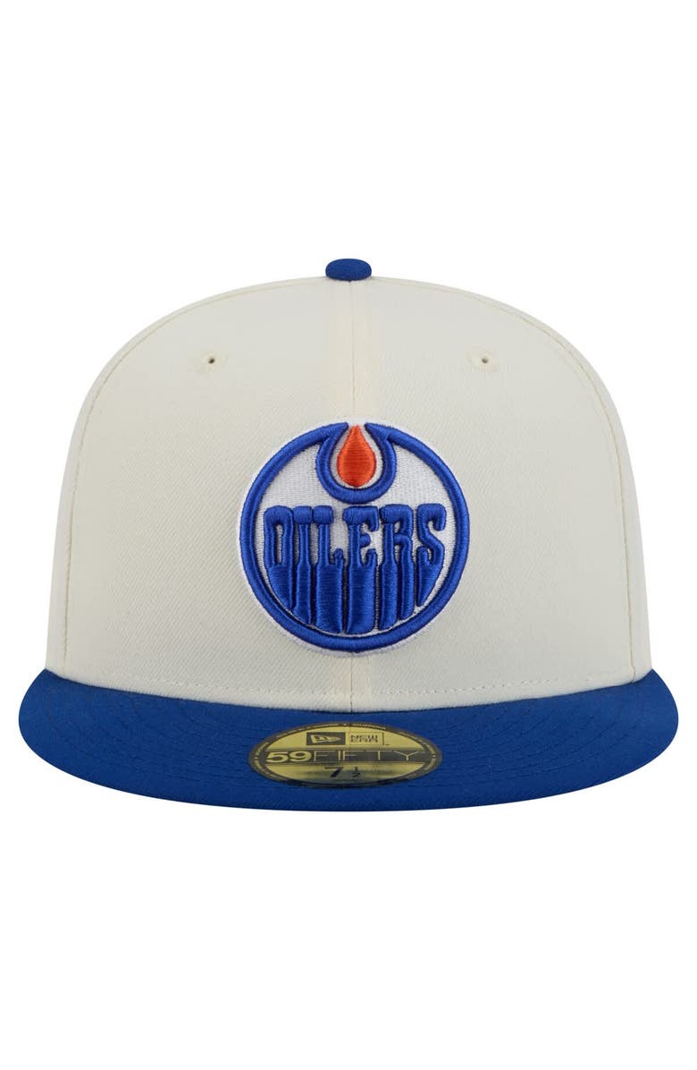 New Era Men's New Era White Edmonton Oilers Chrome Two-Toned 59FIFTY Fitted Hat, Alternate, color,
