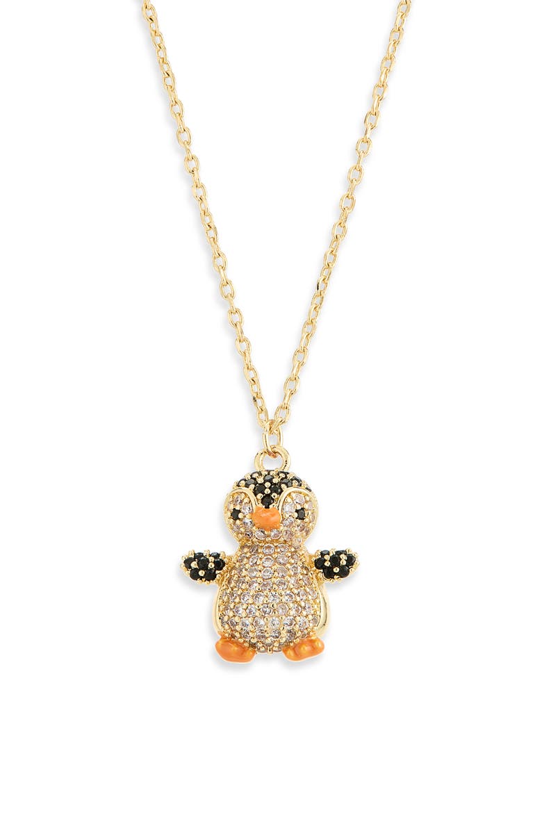 Pavé Penguin Pendant Necklace, Alternate, color, BLACK- ORANGE- GOLD
