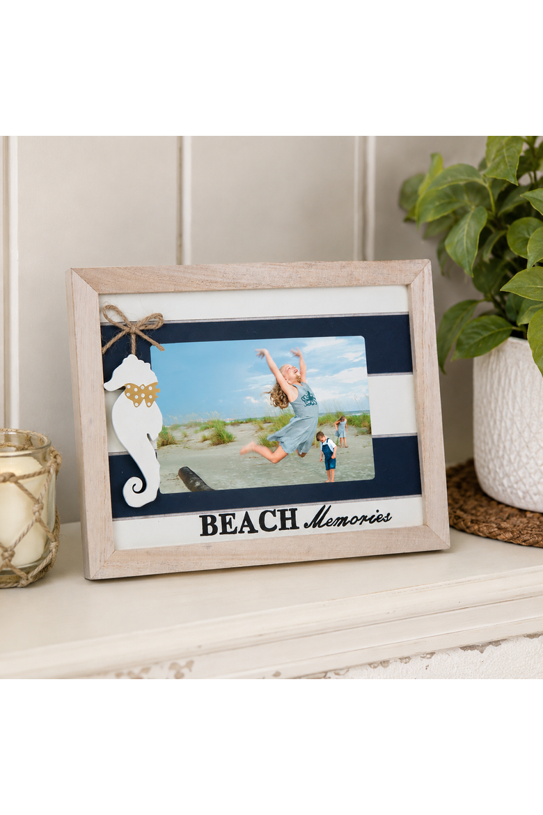 4x6 Seahorse "Beach Memories" Wood Photo Picture Frame, Alternate, color, Beige