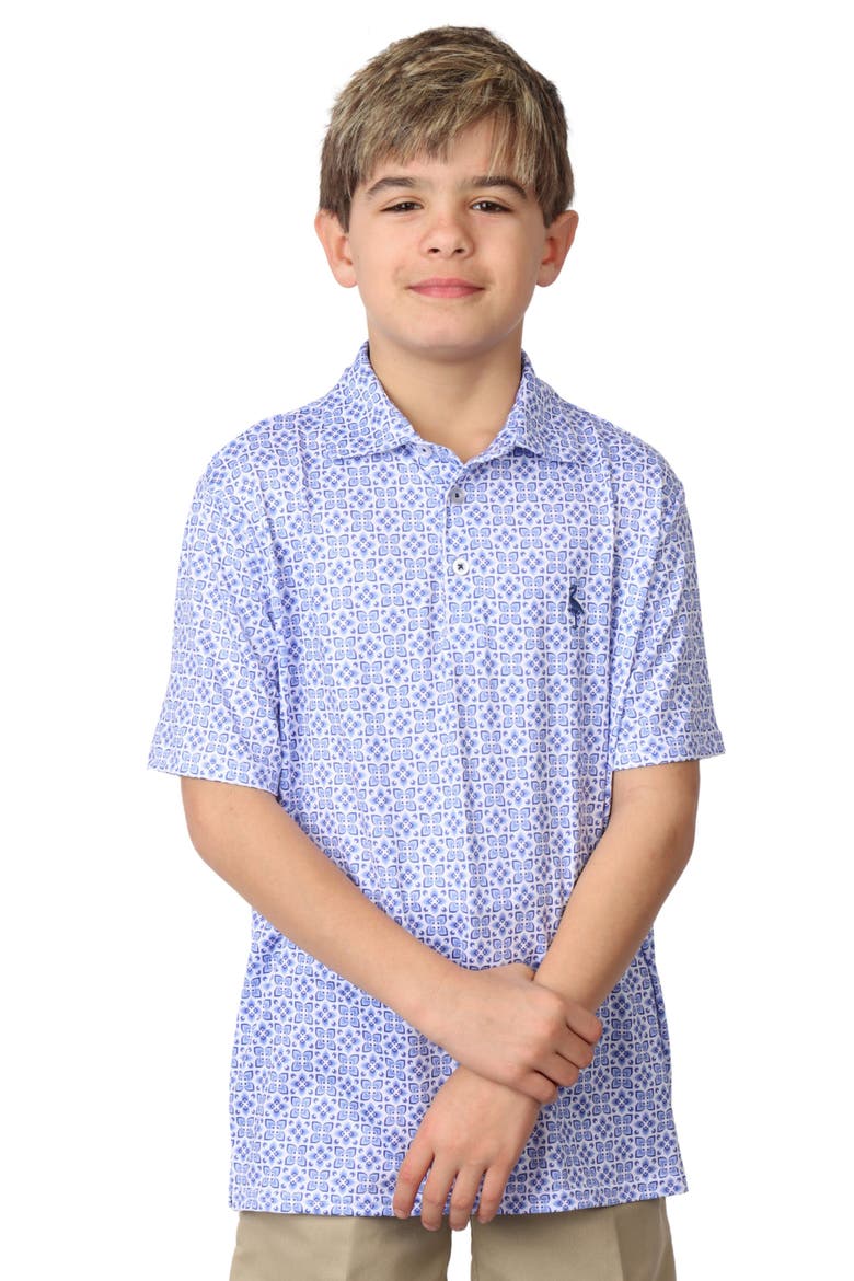 Kids' Floral Tile Print Performance Knit Polo, Main, color, BLUE