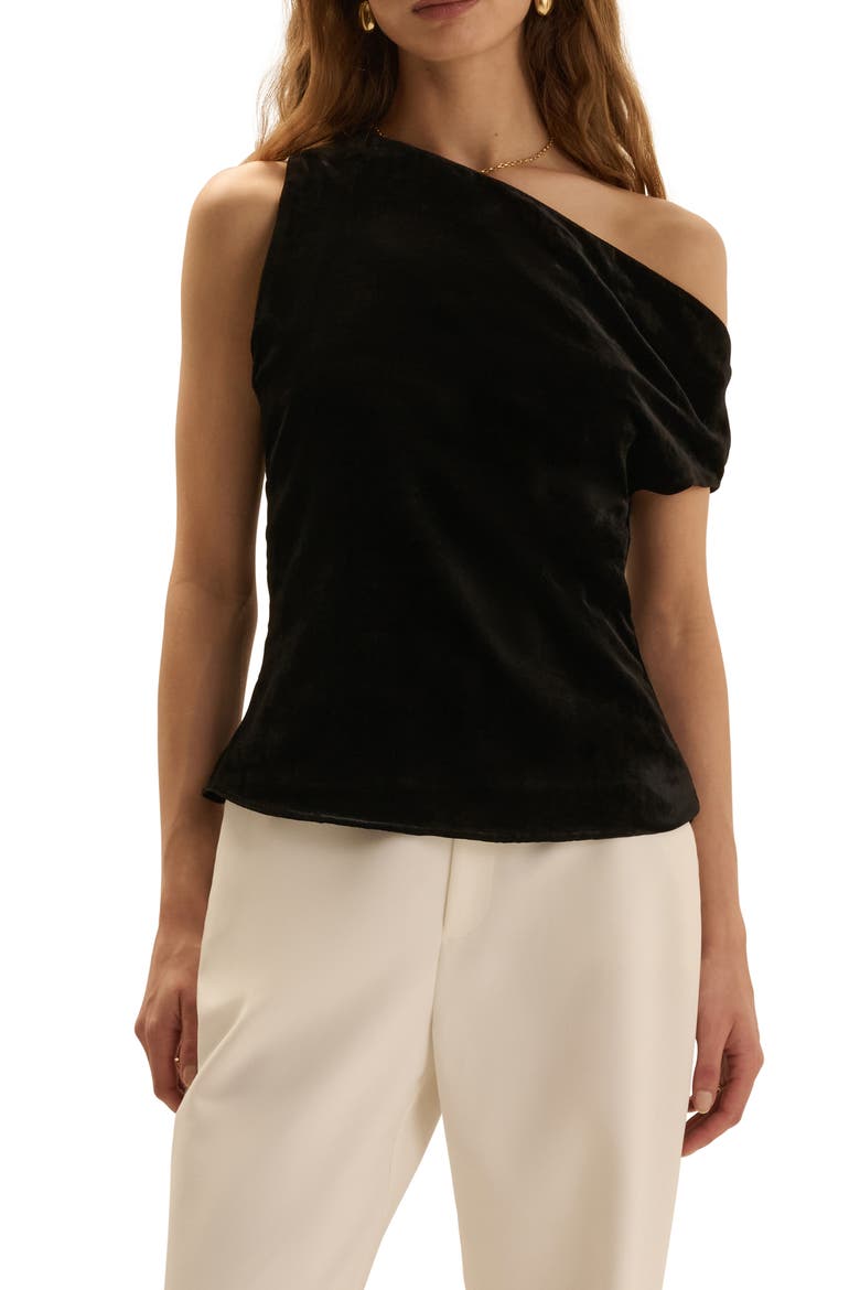 The Side Note One Shoulder Velvet Top, Main, color, BLACK