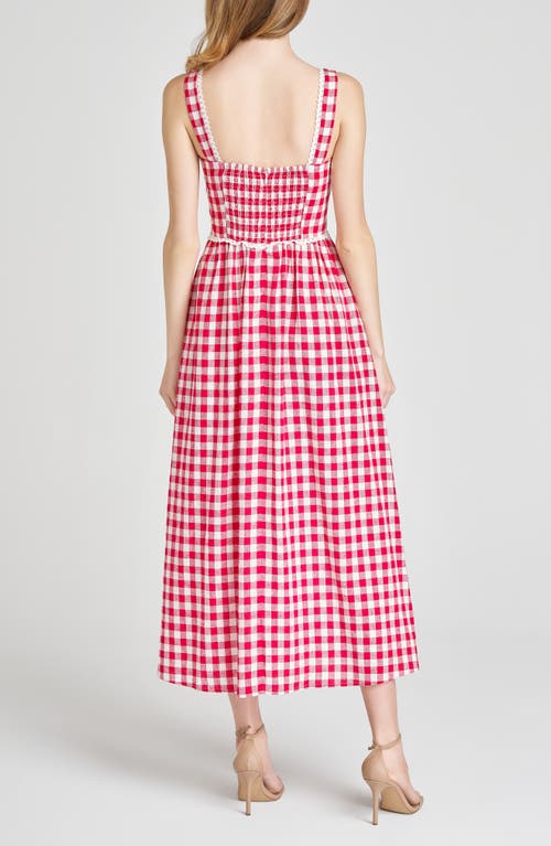 WAYF WAYF GRACIE GINGHAM LINEN BLEND MIDI DRESS 