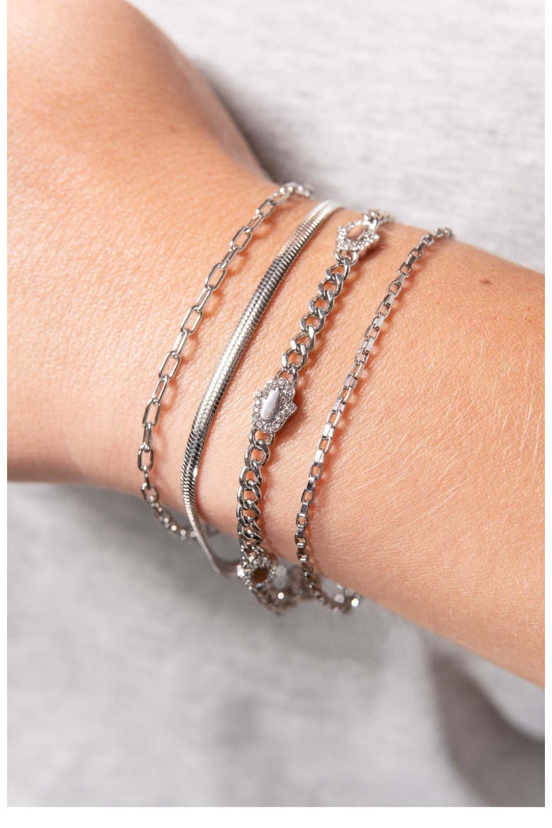 Hamsa Curb Chain Bracelet, Alternate, color, Silver