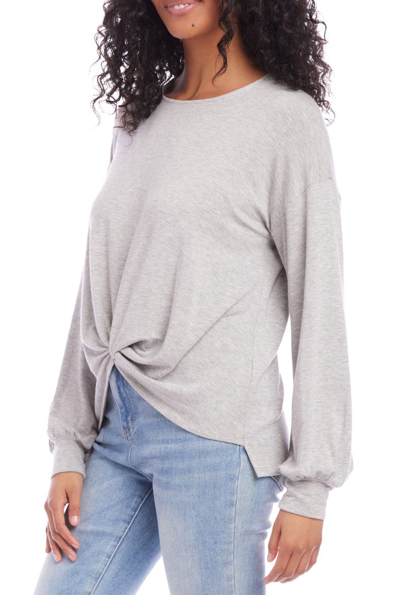 Twist Front Long Sleeve Knit Top, Alternate, color, LIGHT HEATHER GRAY