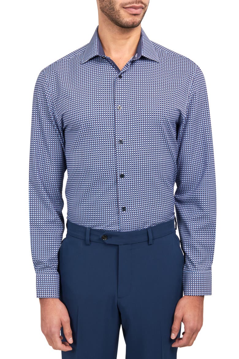 Trim Fit Performance Geo Dress Shirt, Main, color, WHITE/ NAVY