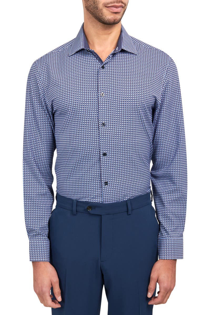 W.R.K Trim Fit Performance Geo Dress Shirt, Main, color, White/ Navy