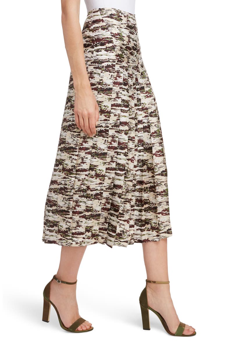 Pleated Silk Midi Skirt, Alternate, color, BORDEAUX-GREEN
