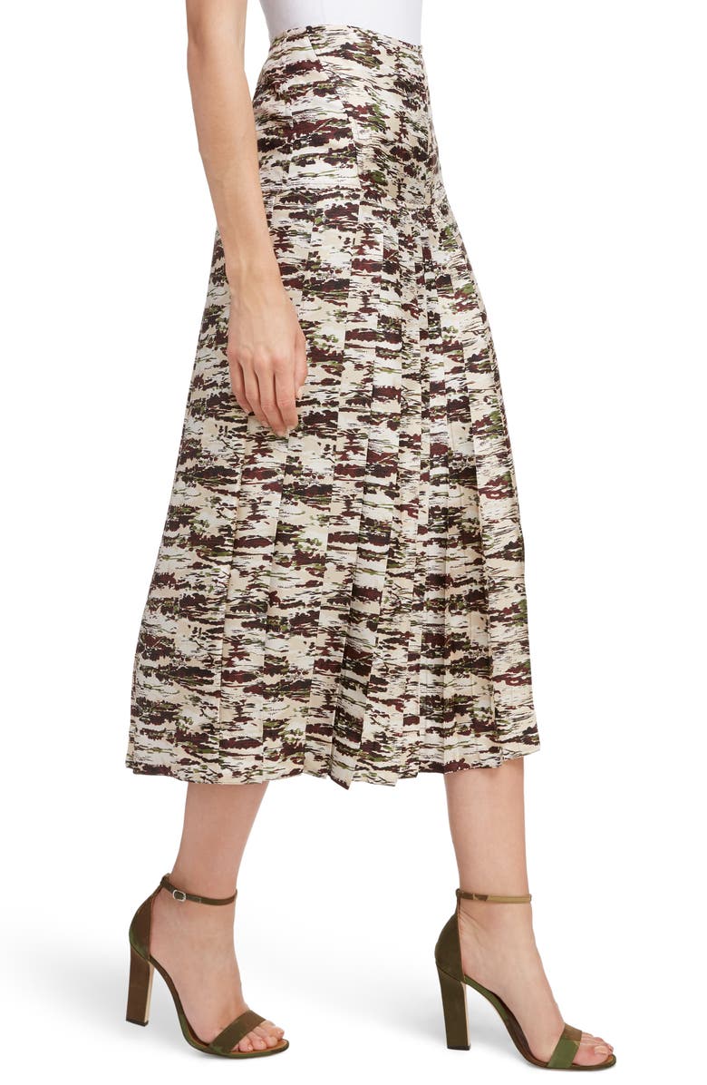Victoria Beckham Pleated Silk Midi Skirt, Alternate, color, 