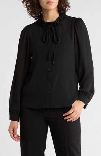 Adrianna Papell Flower Tie Neck Button-Up Shirt