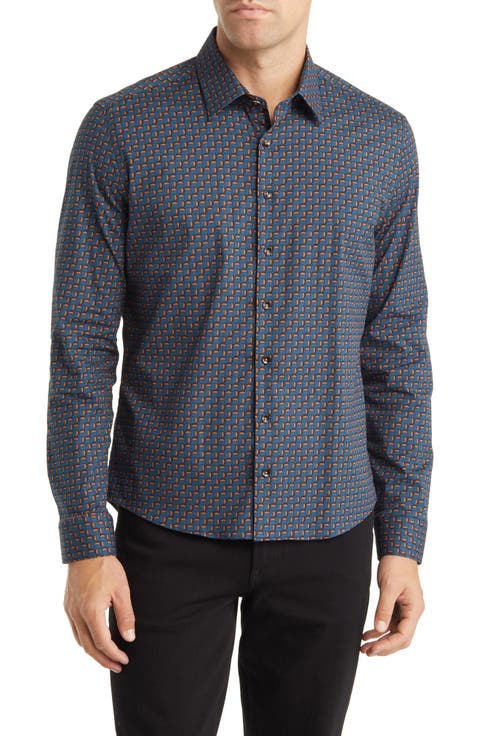 Scotch Print Stretch Woven Button-Up Shirt