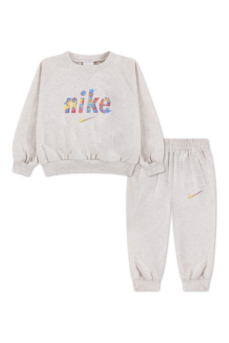 Kids' Graphic French Terry Crewneck Sweatshirt & Joggers Set, Main, color, PALE IVORY HEATHER